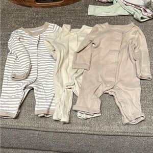 Neutral Stripe & Solid Baby One-Piece Set - Beige/Cream preemie
